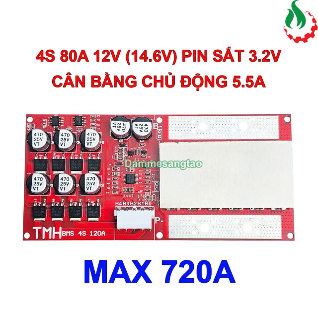 Mạch 4S 80A 12V (14.6V) LTK pin sắt Li-Fe 3.2V cân bằng chủ động 5.5A (Max 720A)